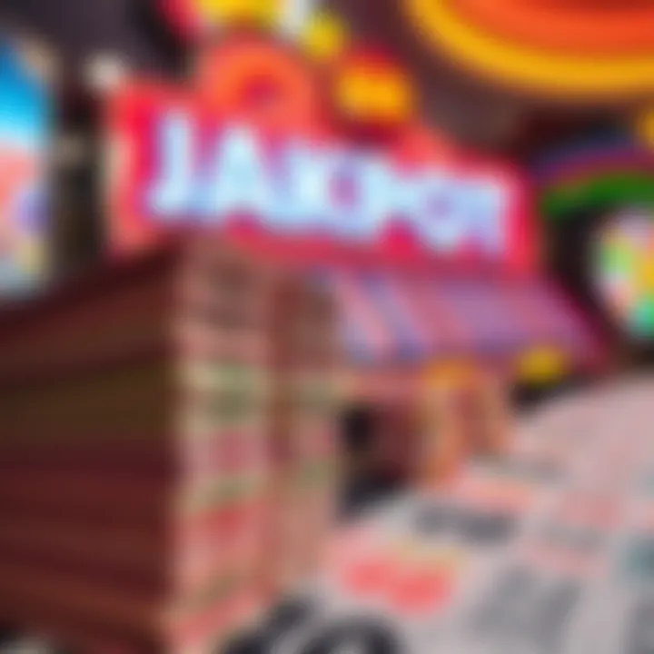 The Allure of the Jackpot A close-up of colorful lottery tickets stacking up towards a jackpot sign