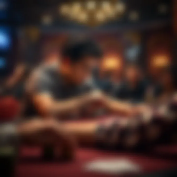 An artistic depiction of a player contemplating their next move at a card table