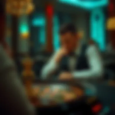 Strategic Thinking in Roulette A thoughtful player strategizing at a roulette table