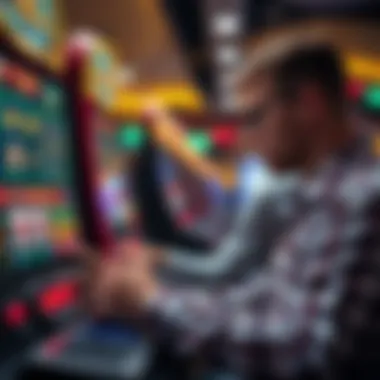 A strategic view of a player analyzing slot game statistics