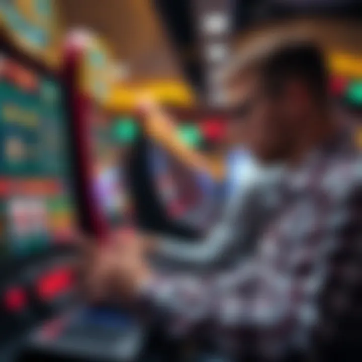 A strategic view of a player analyzing slot game statistics