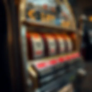 Close-up of a vintage slot machine showcasing its intricate design and mechanics.