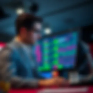 A strategist analyzing betting patterns on a digital screen
